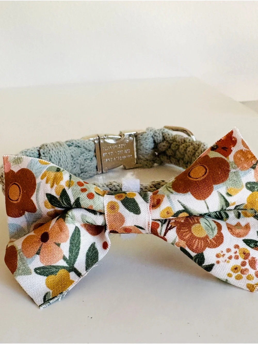 Matching Sage Green & Cream Cotton Dog Collar Set